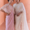 white pink net saree