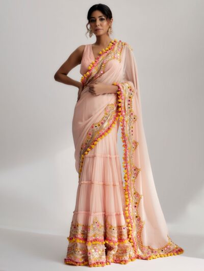 pink heavy embroidery saree