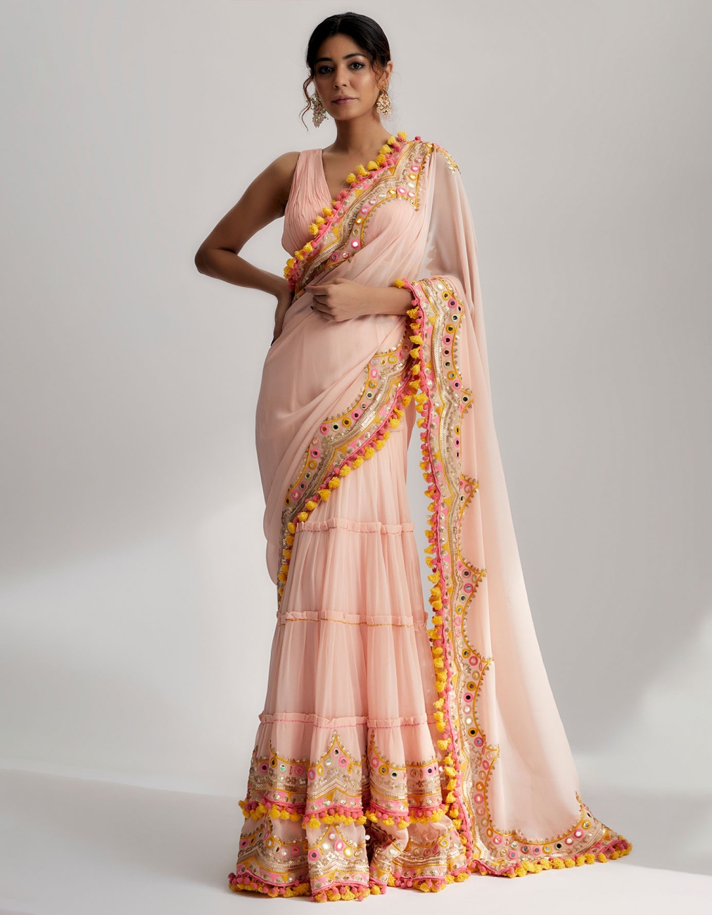 pink heavy embroidery saree