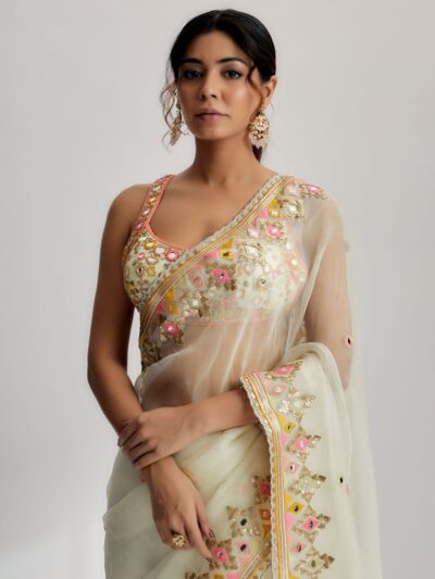 white-light green blend-saree