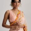 pink designer flower saree