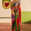 red printed saree