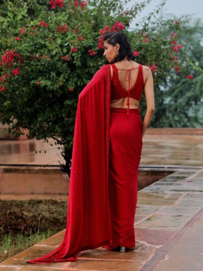red traditional saree