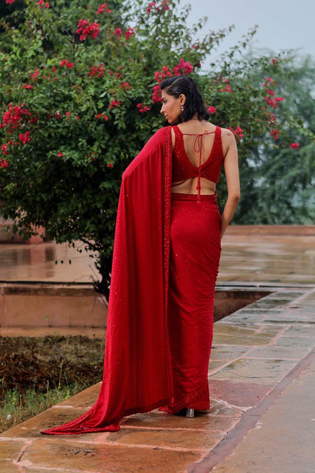 red traditional saree