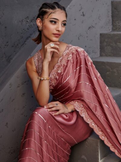 peachy linear sleek saree