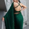 starry green sleek down blouse saree