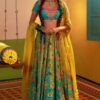 yellow floral blue lehenga