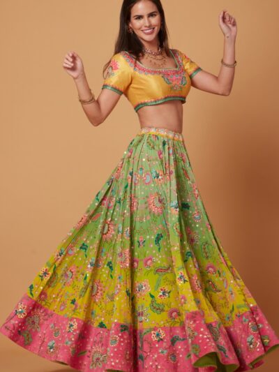 yellow blouse combo lehenga