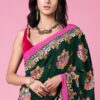 dark green pink boarder saree