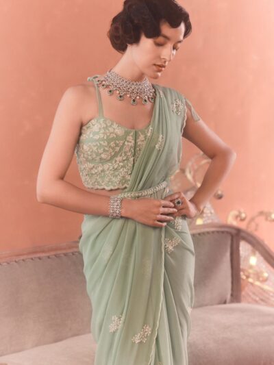 sky green embroidery organza saree