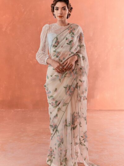 light pink printed saree