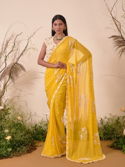 white yellow saree