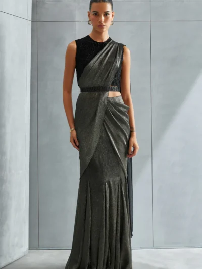 forest green net saree