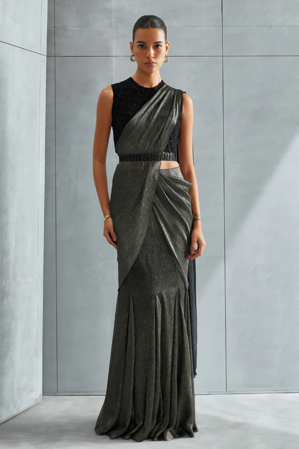 forest green net saree