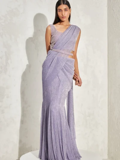 lavender net design saree