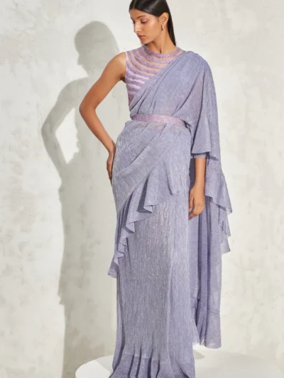 net design lavender saree