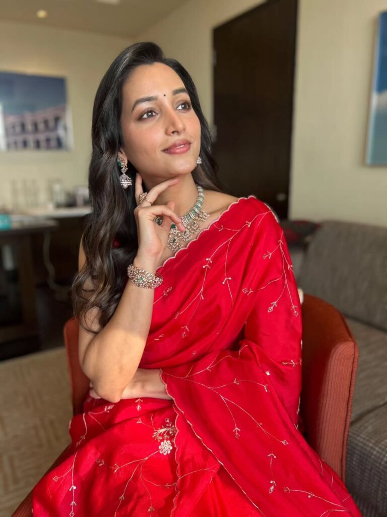 srinidhi shetty in striking red saree of reina