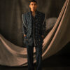 navy blue jacket with embroidery kurta