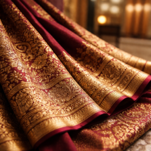 Luxury silk saree Hyderabad with intricate zari detailing at REINA boutique