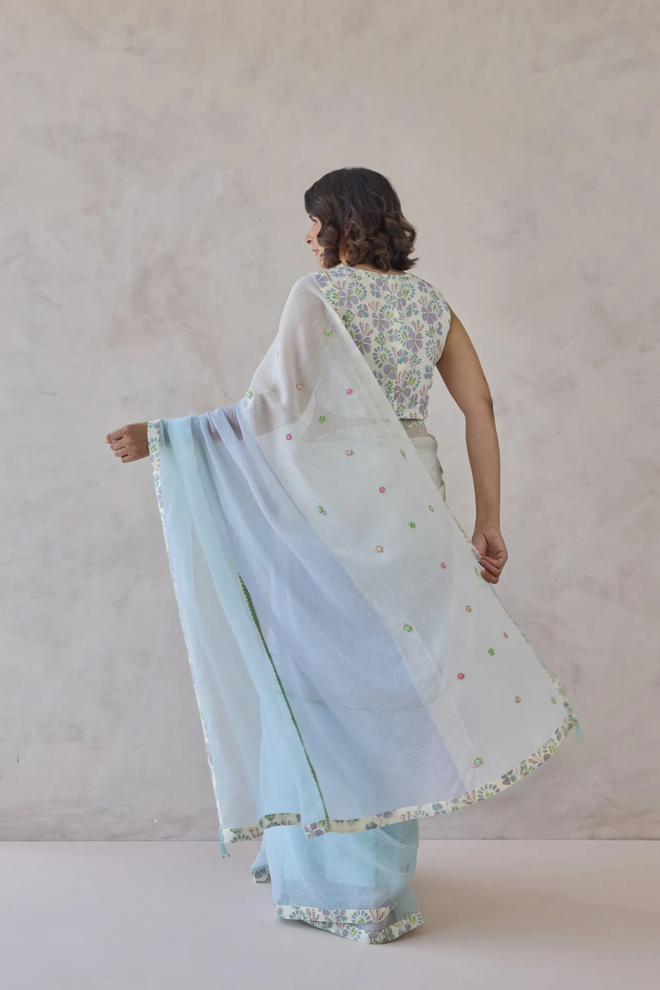 Powder Blue Ombre Saree Set - Image 6