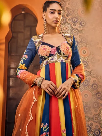 Multicolor Floral Anarkali Set with Dupatta