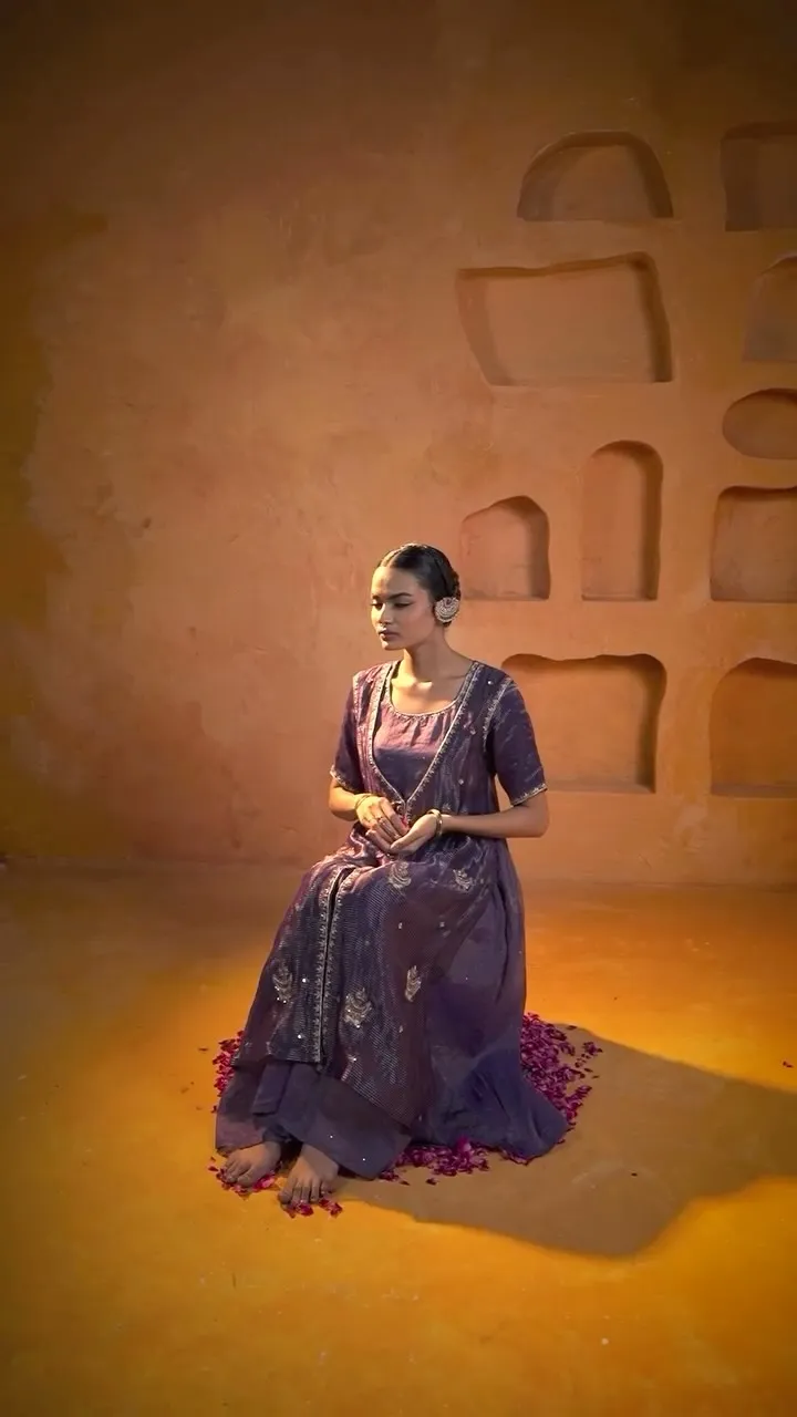 Royal Plum Embroidered Layered Kurta Dress - Image 4