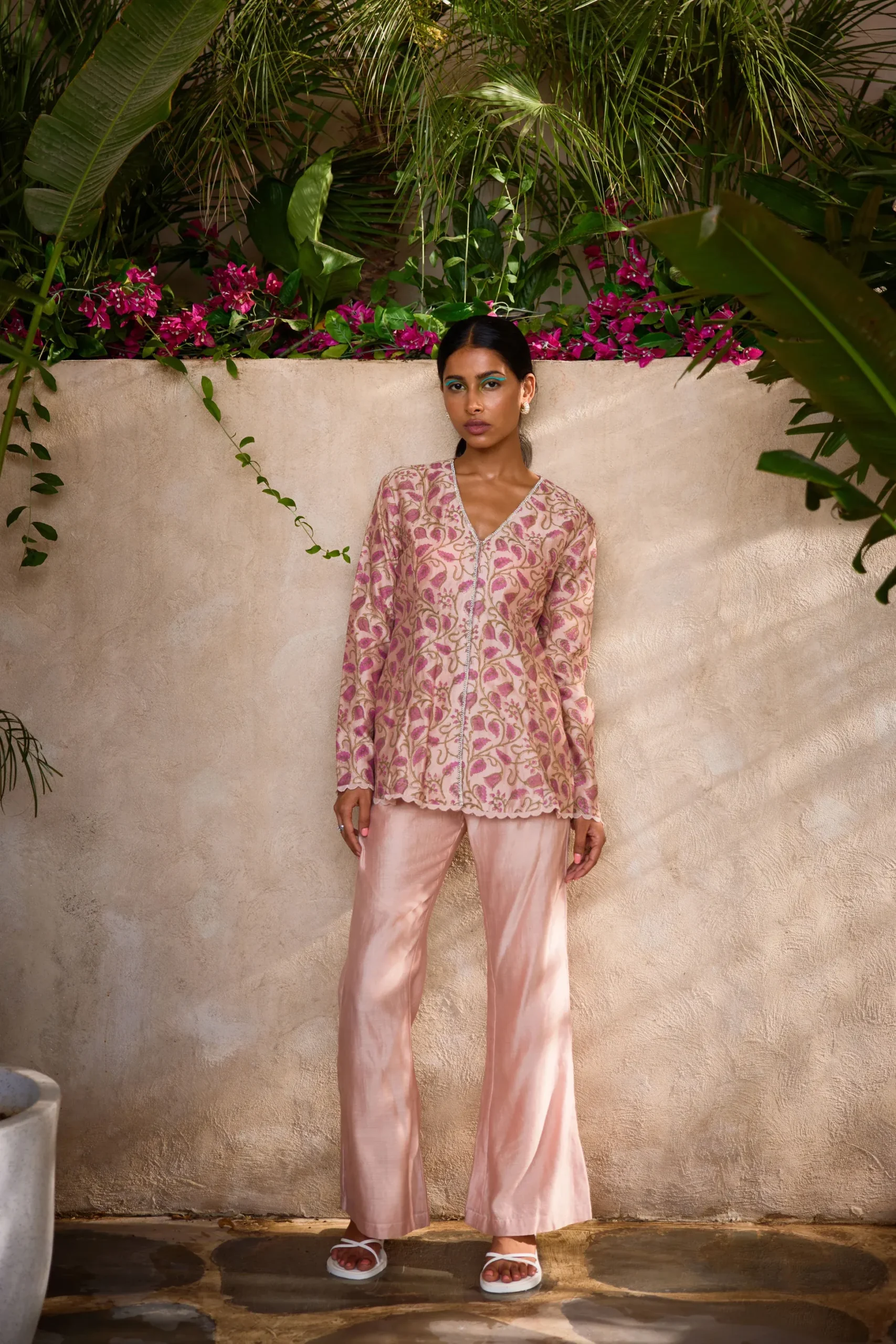 Blush Embroidered Kurta Set with Straight Pants - Image 3