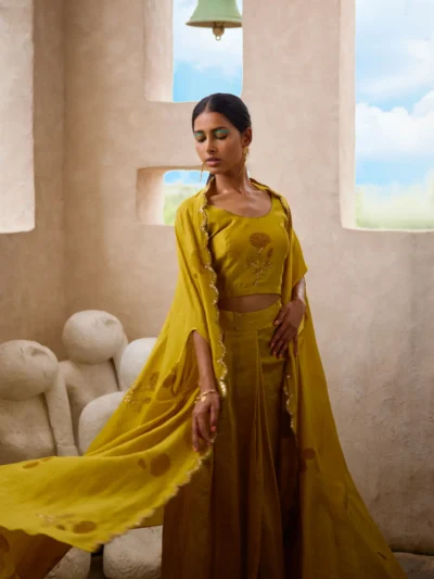 Mustard Drape Co-ord Set with Cape