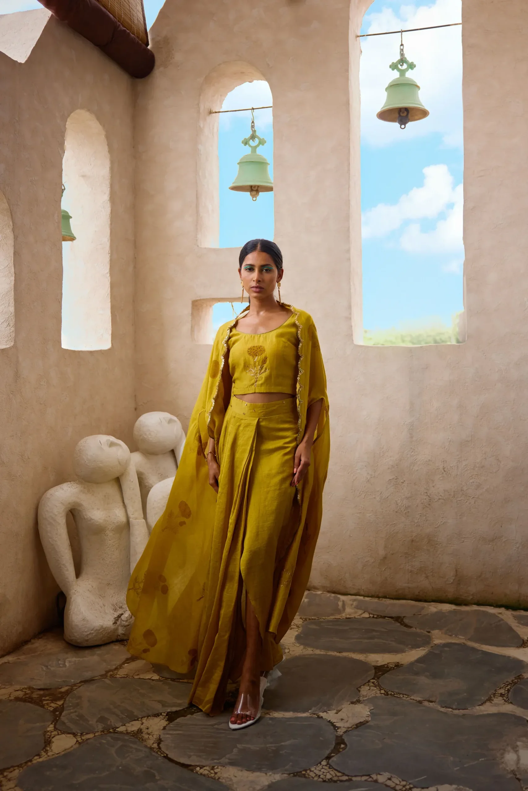 Mustard Drape Co-ord Set with Cape - Image 7