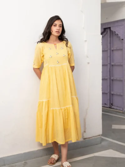 Sunlit Bloom Tiered Midi Dress