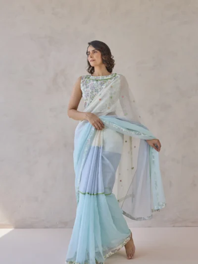 Powder Blue Ombre Saree Set