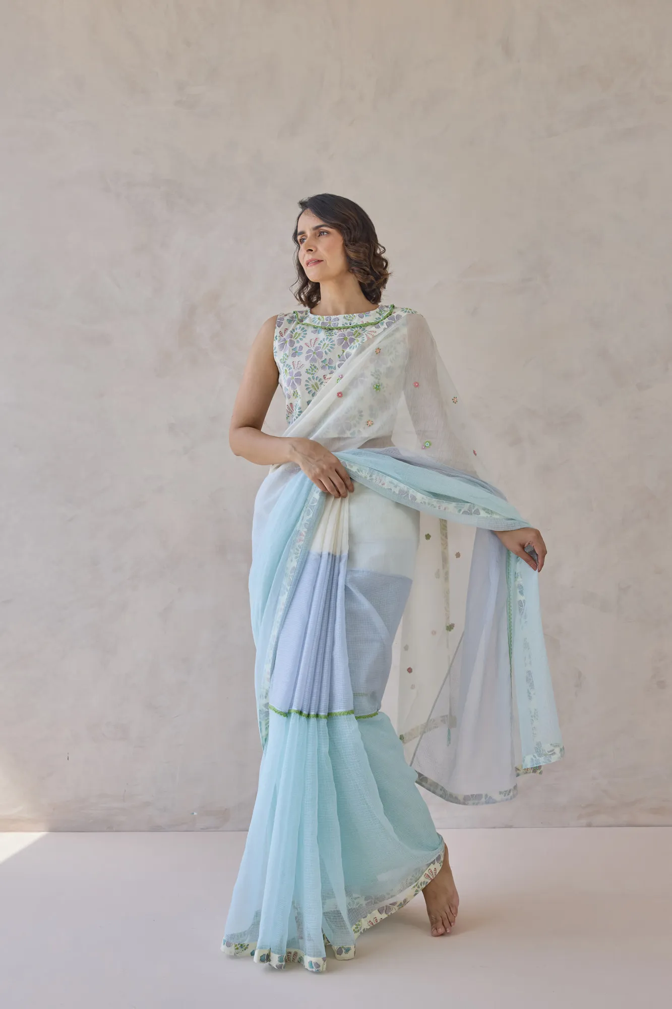 Powder Blue Ombre Saree Set