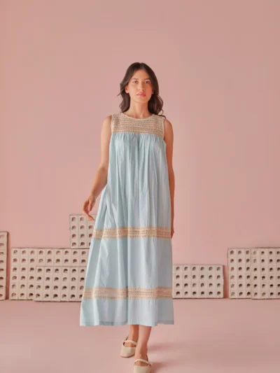 Sky Lace Panel Midi Dress