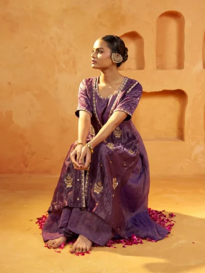 Royal Plum Embroidered Layered Kurta Dress