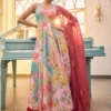 Pastel Floral Anarkali Set with Embellished Dupatta