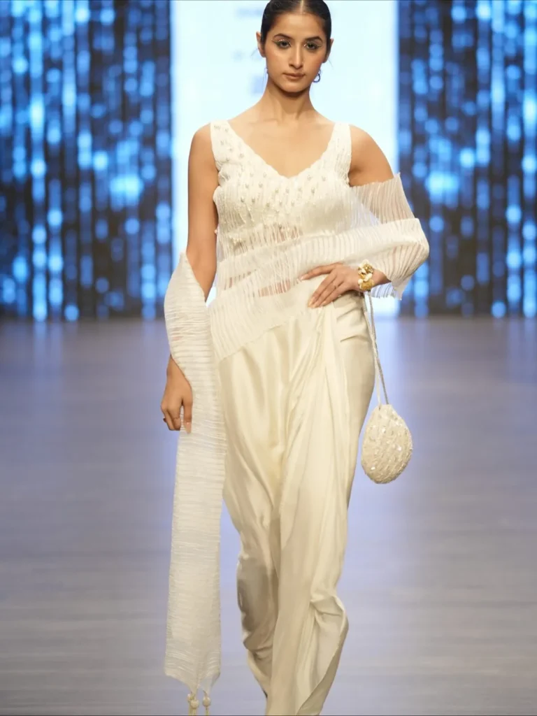 white embroided saree