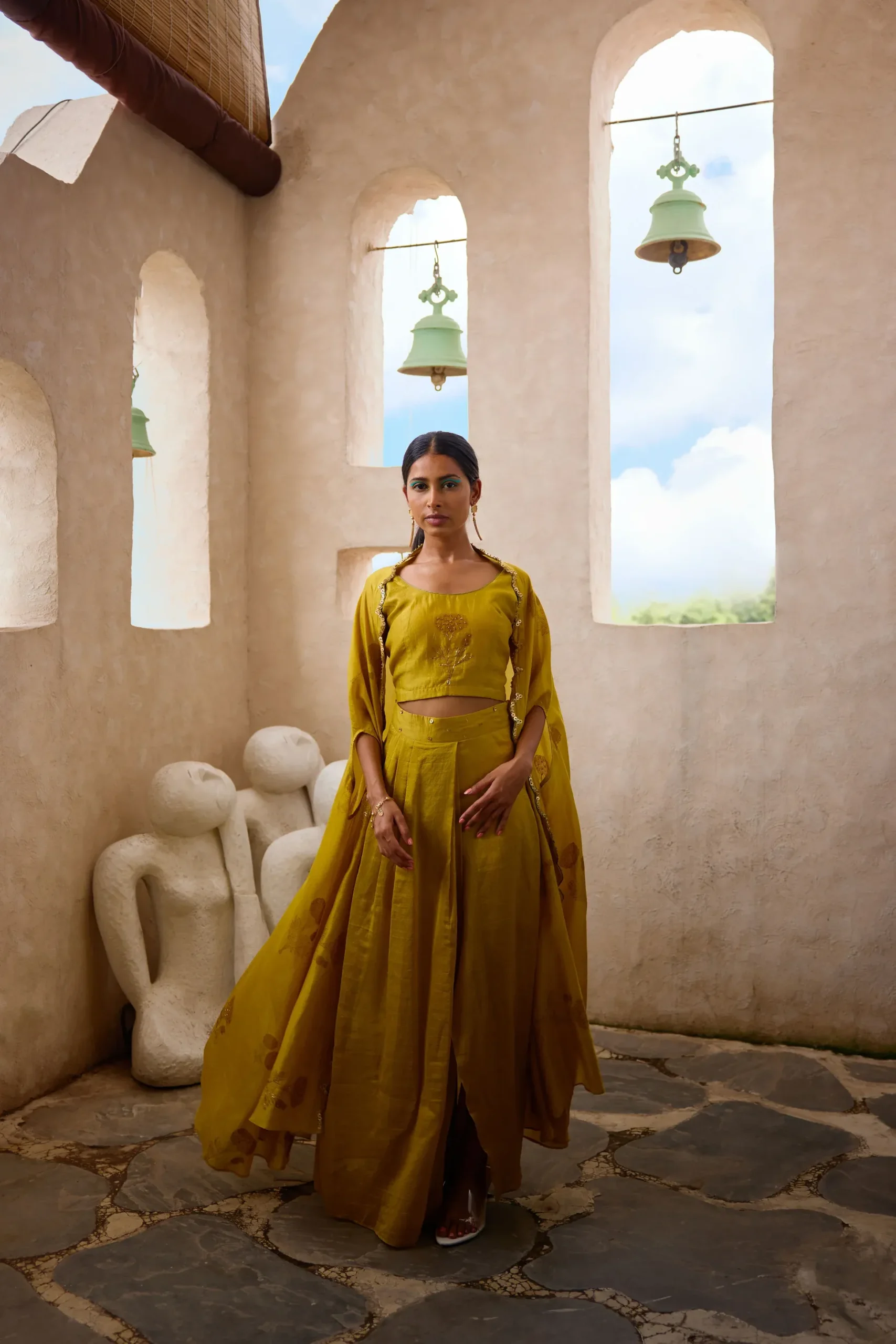 Mustard Drape Co-ord Set with Cape - Image 5