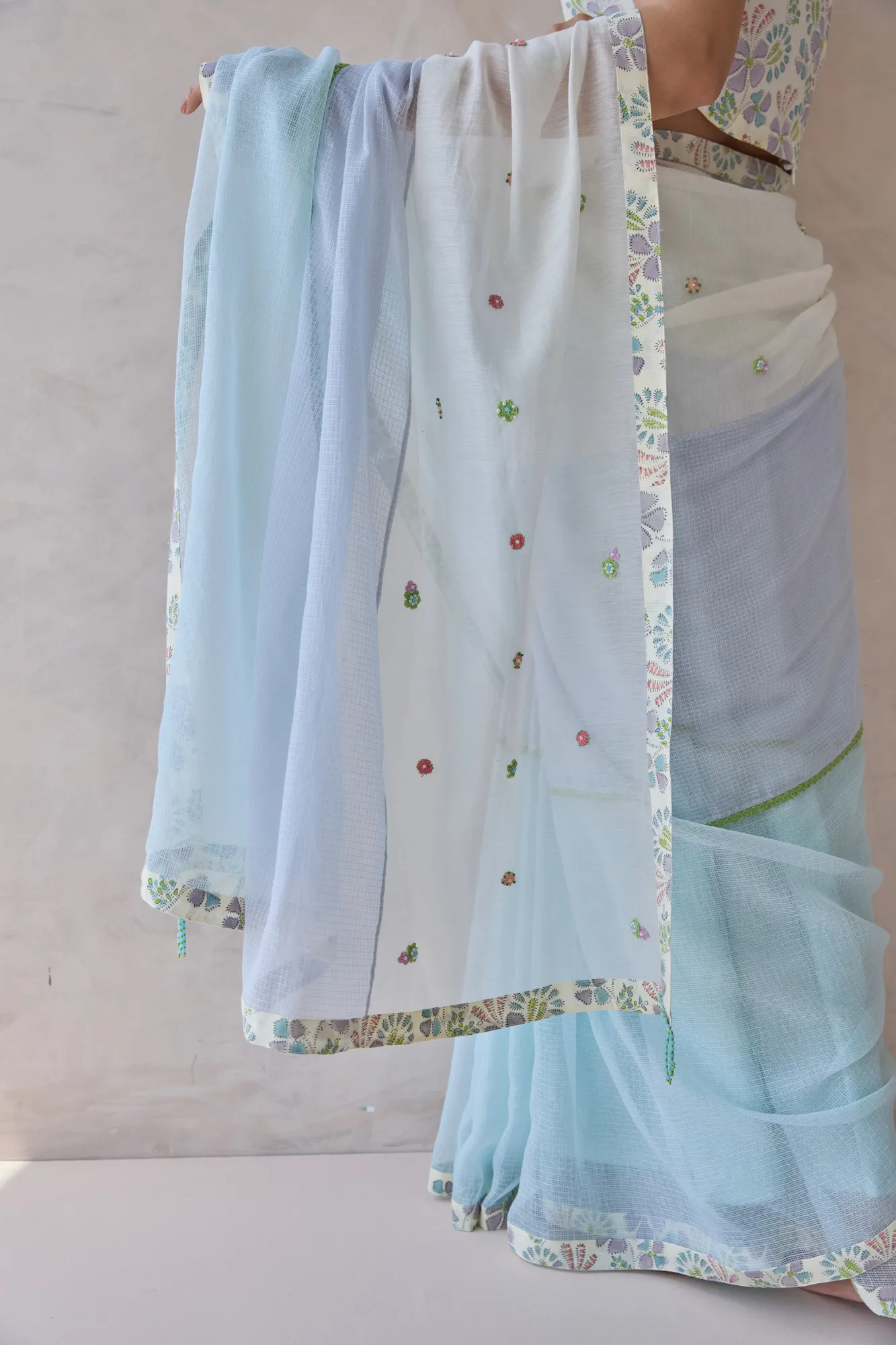 Powder Blue Ombre Saree Set - Image 8