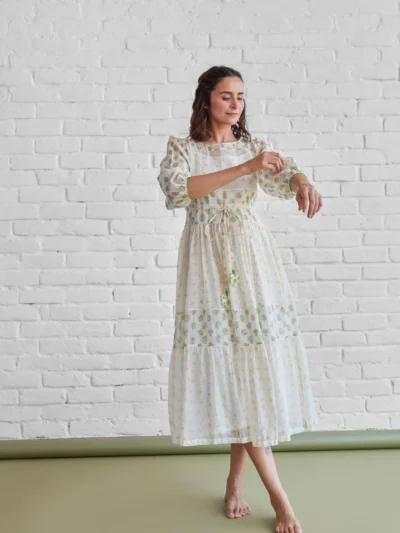 Ivory Meadow Tiered Midi Dress