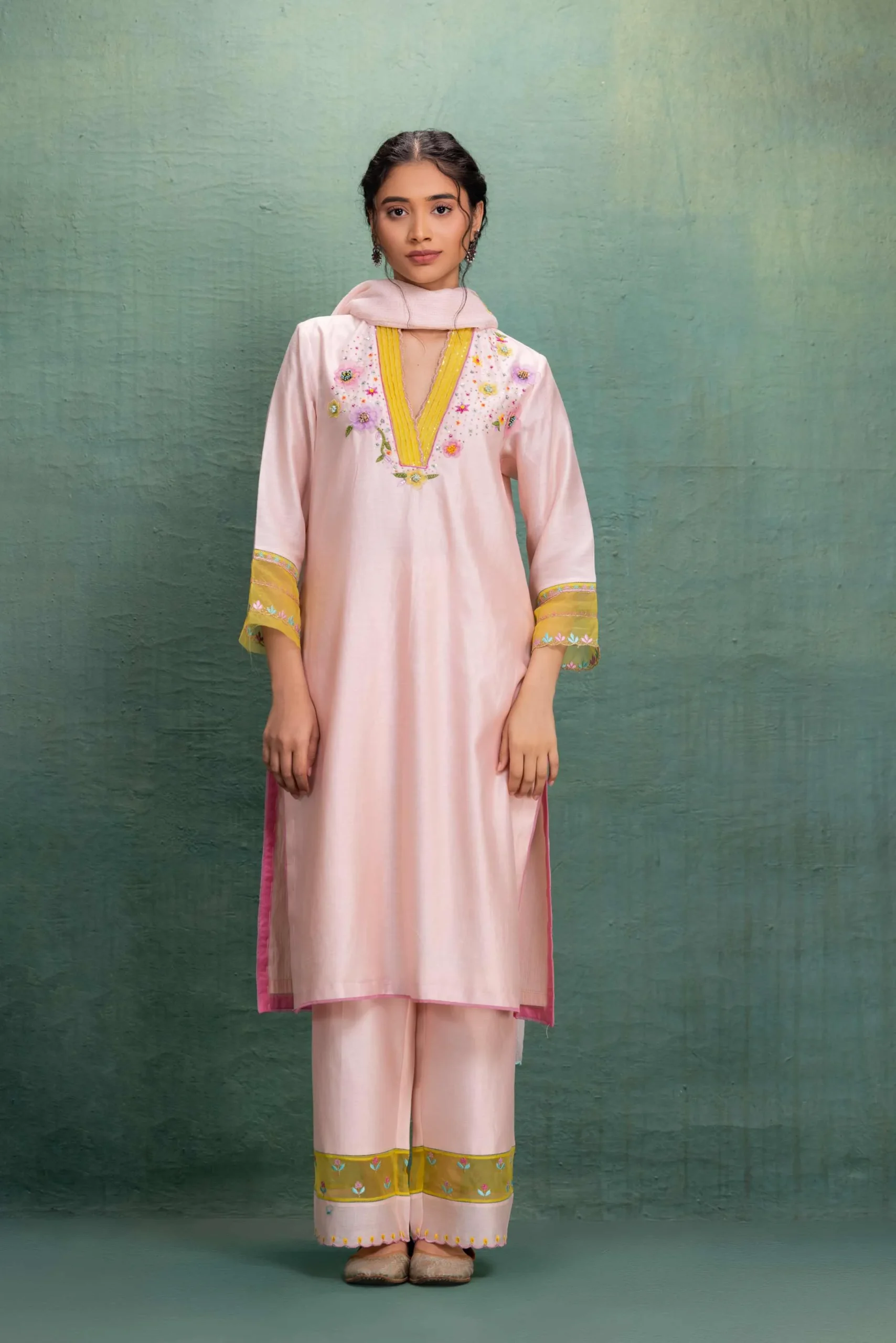 Blush Zaria Embroidered Kurta Set with Dupatta