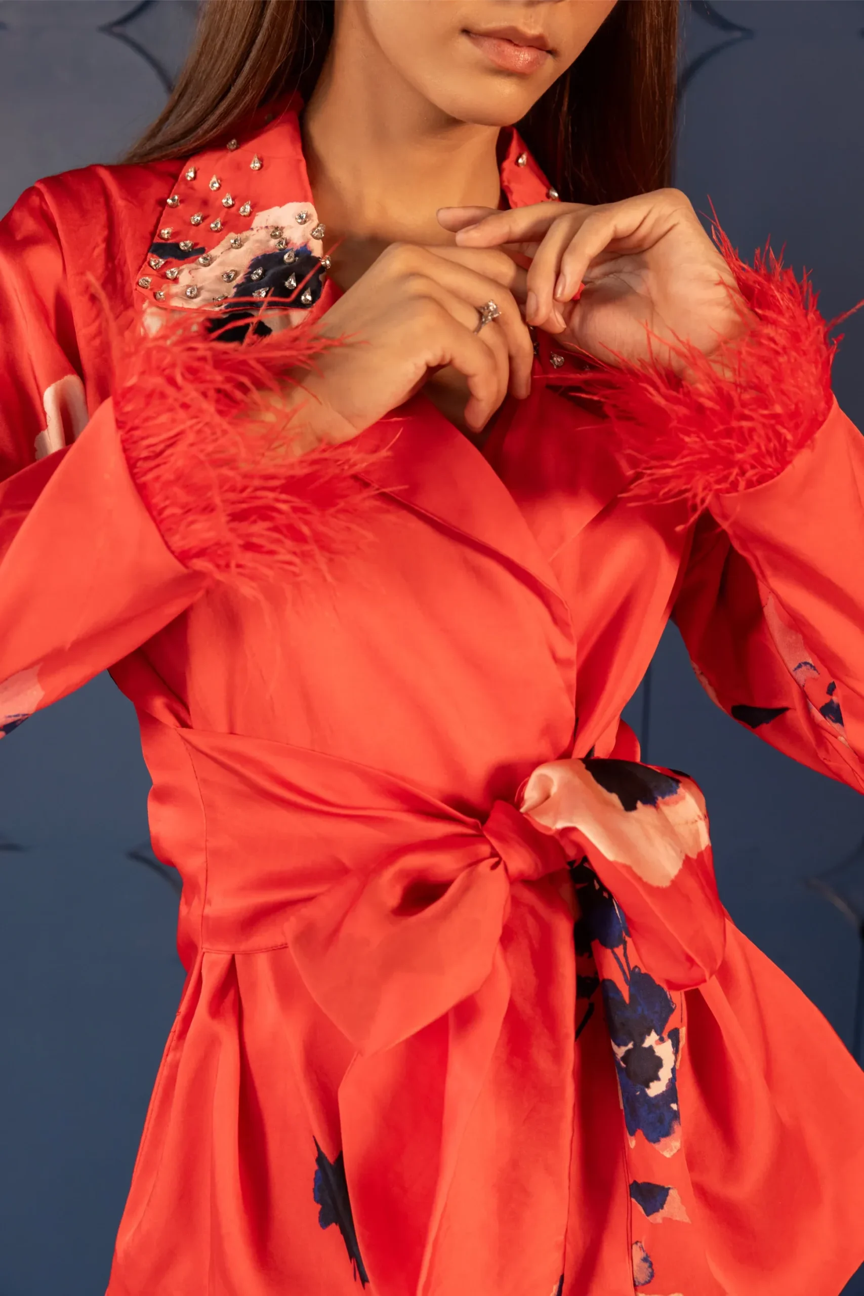 Coral Printed Wrap Co-ord Suit Set - Image 2