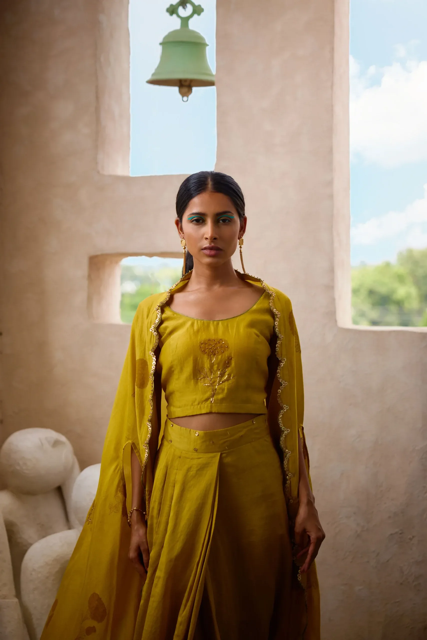 Mustard Drape Co-ord Set with Cape - Image 2