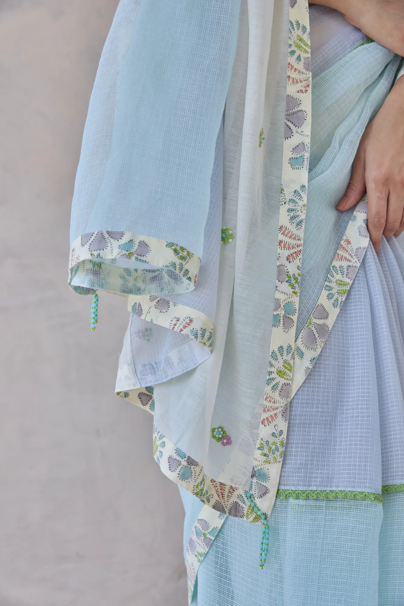 Powder Blue Ombre Saree Set - Image 9