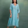 Aqua Breeze Embroidered Kaftan Dress