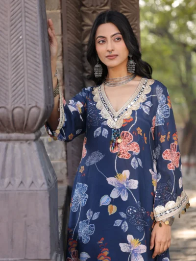 Navy Blue Floral Printed Co-Ord Set