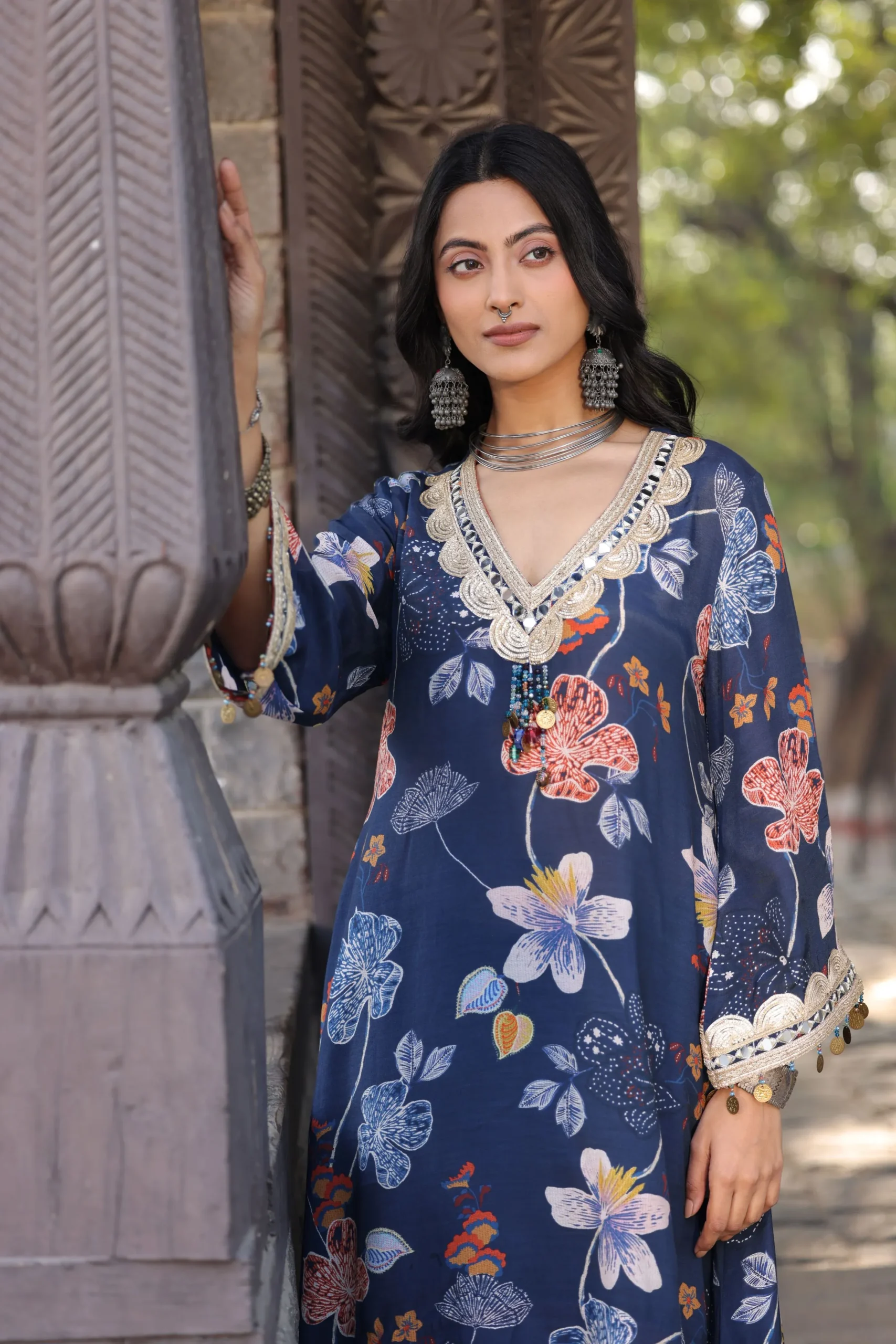 Navy Blue Floral Printed Co-Ord Set