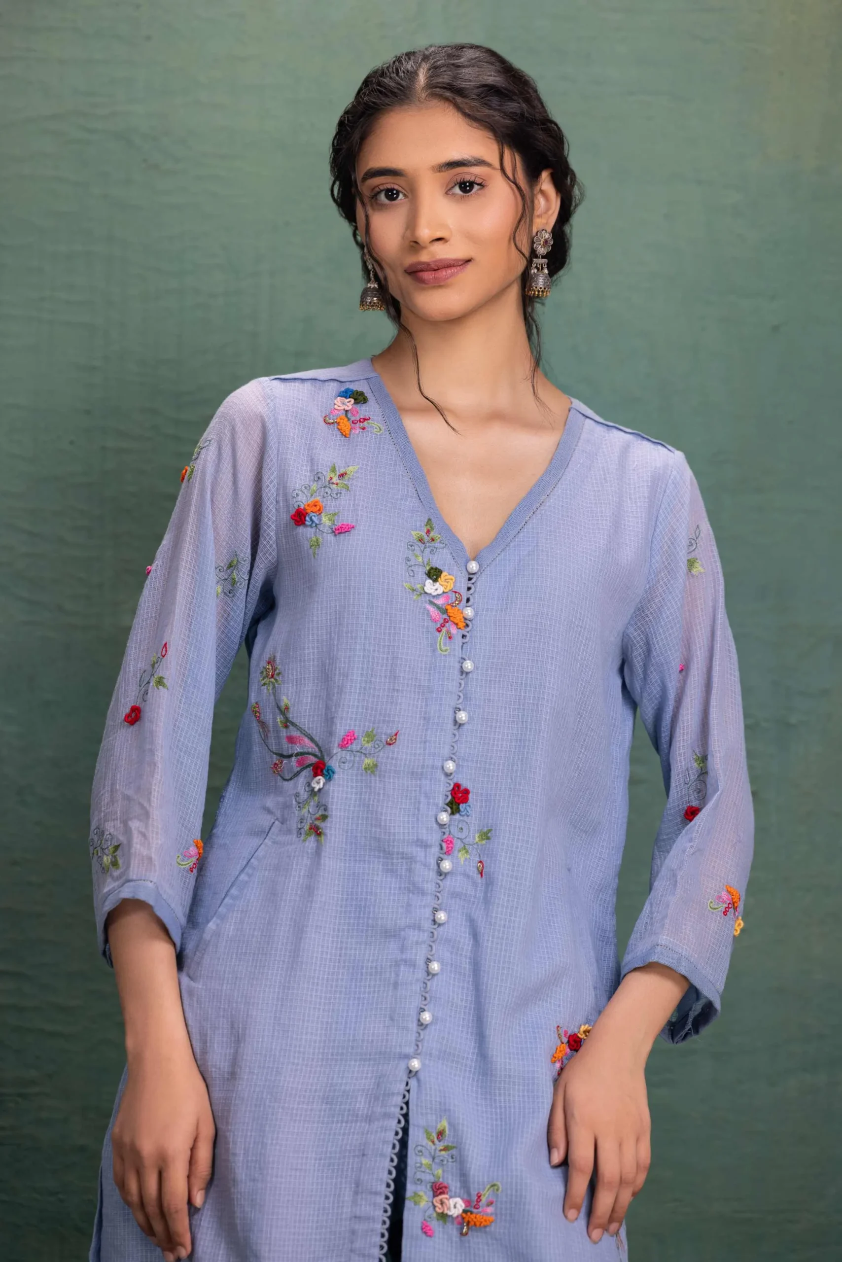 Powder Blue Bloom Embroidered Co-Ord Set - Image 5