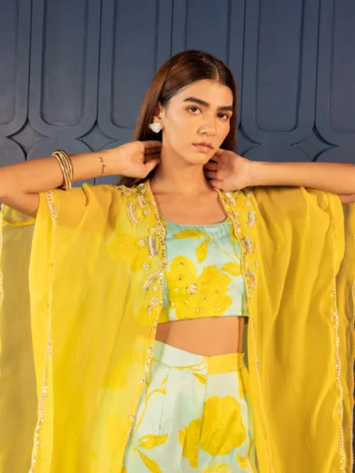 Sunlit Floral Co-ord Set with Cape