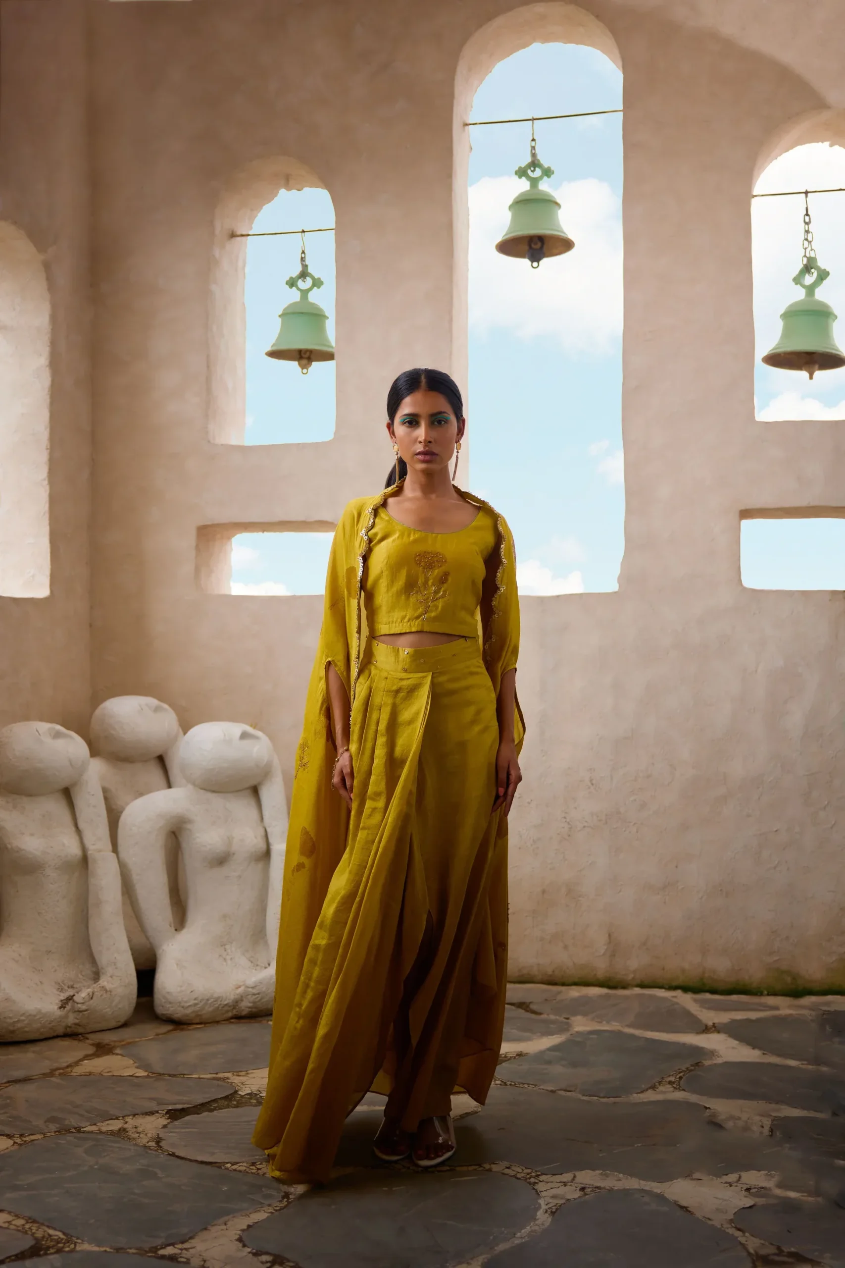 Mustard Drape Co-ord Set with Cape - Image 6