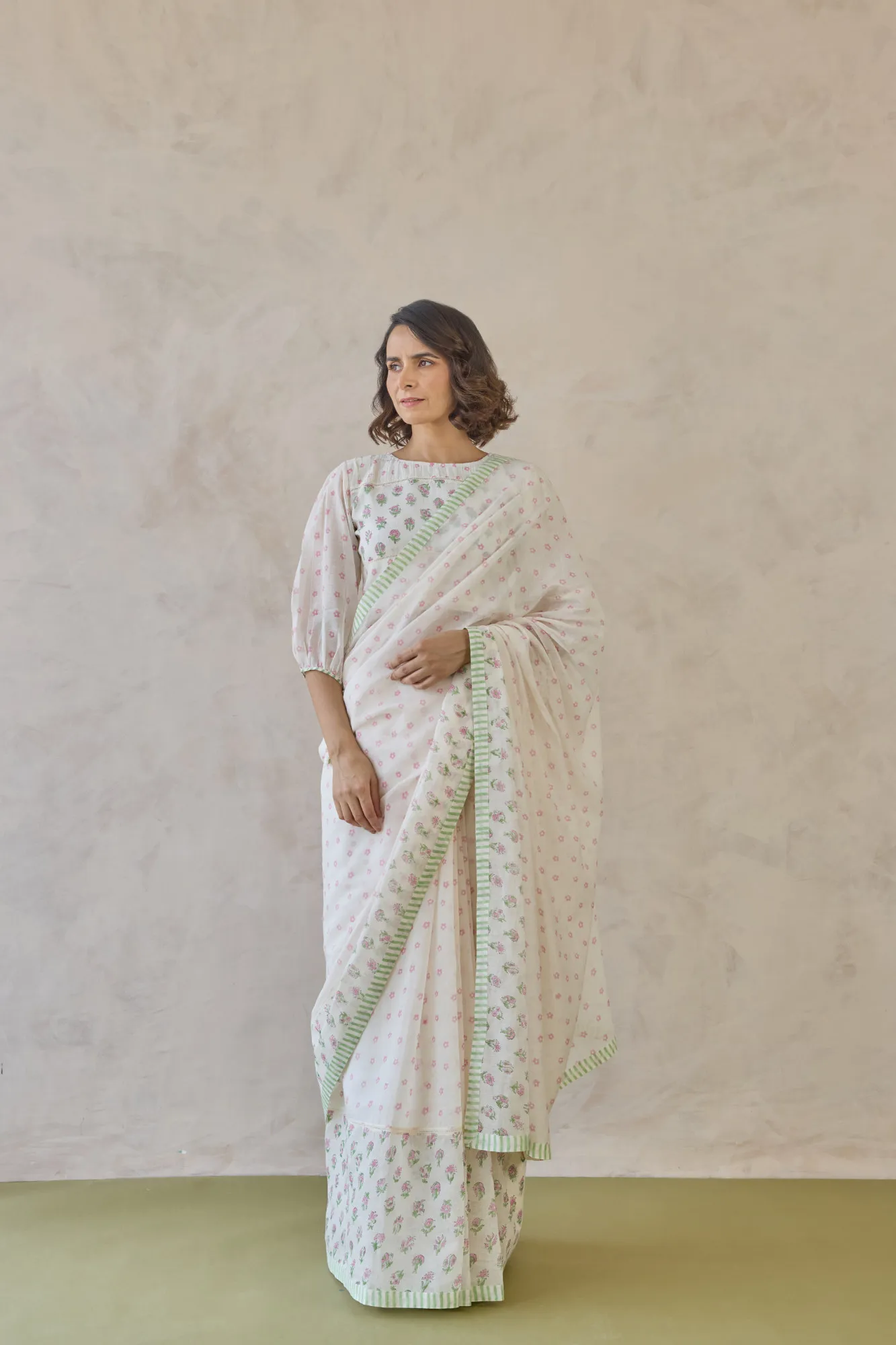 Ivory Blossom Printed Saree Set - Image 5